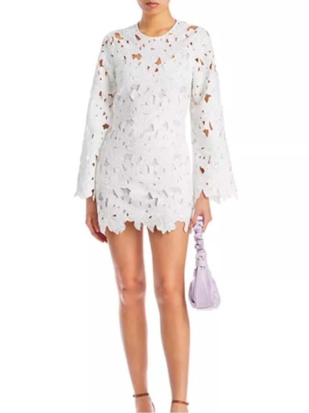 Rococo Sand White Lace Cutout Long-Sleeve Mini Dress